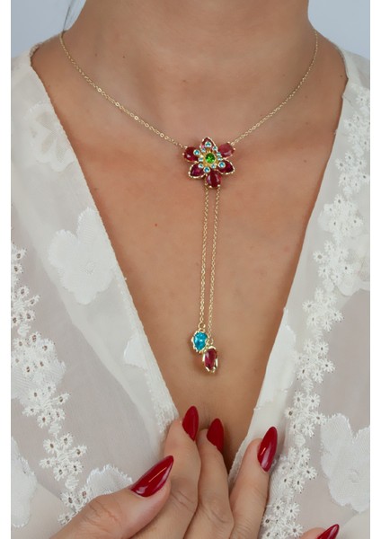 Kristal Taşlı Çiçek Figür Asansör Çelik Kolye fiyatları