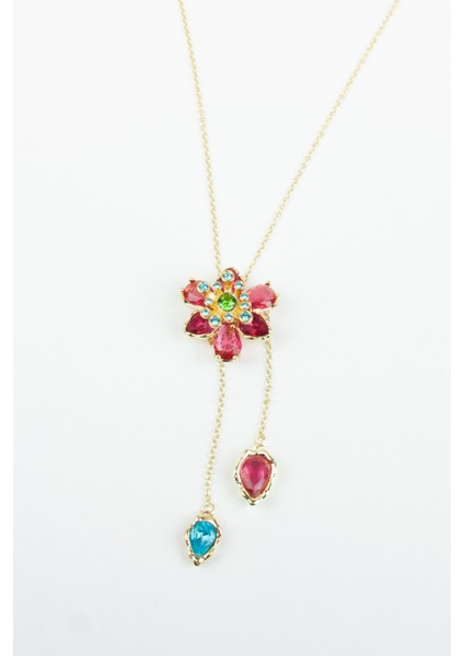 Kristal Taşlı Çiçek Figür Asansör Çelik Kolye modelleri