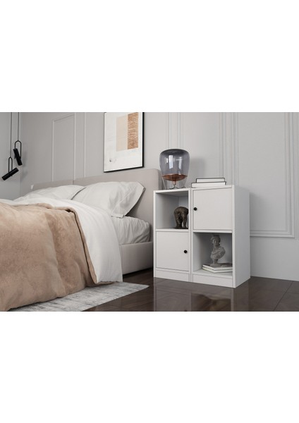 Raflı Iki Kapaklı Beyaz Komodin Çıtasız KMD-1033-Ç modelleri