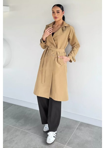 Kadın Iç Astarlı Bel Kuşak Detaylı Trençkot P-00019234