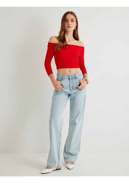 Omzu Açık Crop Tişört Dirsek Boy Kol Pamuklu Slim Fit fiyatları