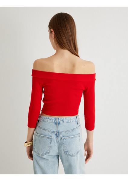 Omzu Açık Crop Tişört Dirsek Boy Kol Pamuklu Slim Fit fırsatları