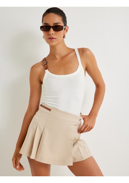 Pileli Mini Şort Etek Yarım Kemer Detaylı fiyatları