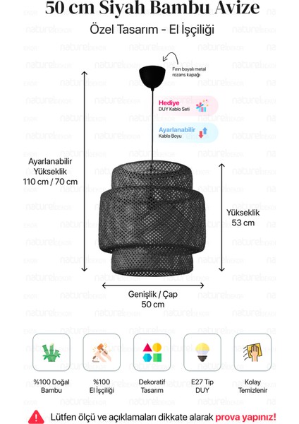 Bambu Siyah Avize 50CM- Bohem, Iskandinav, Modern, Rattan, Sinnerlig, Aydınlatma indirimleri