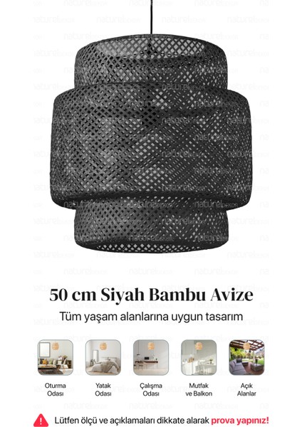 Bambu Siyah Avize 50CM- Bohem, Iskandinav, Modern, Rattan, Sinnerlig, Aydınlatma