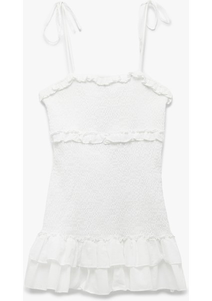 Pamuklu Fırfırlı Gipeli Volanlı Dar Kesim Bağcıklı Ip Askılı Mini Elbise fırsatları