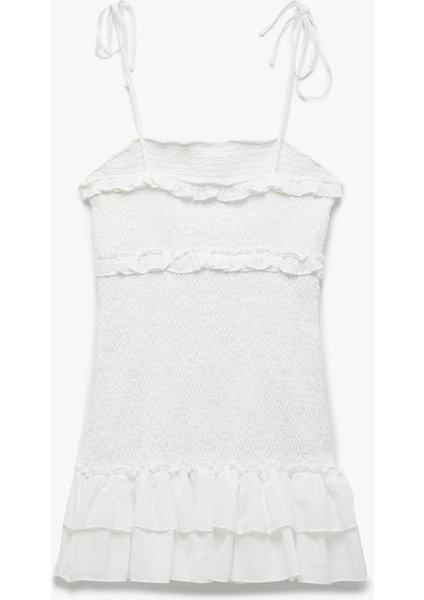 Pamuklu Fırfırlı Gipeli Volanlı Dar Kesim Bağcıklı Ip Askılı Mini Elbise indirimleri