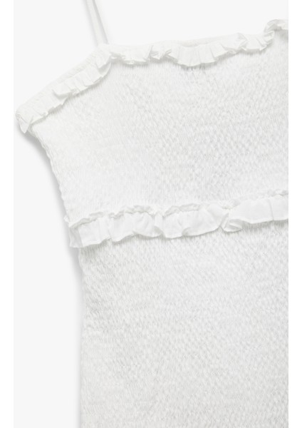 Pamuklu Fırfırlı Gipeli Volanlı Dar Kesim Bağcıklı Ip Askılı Mini Elbise