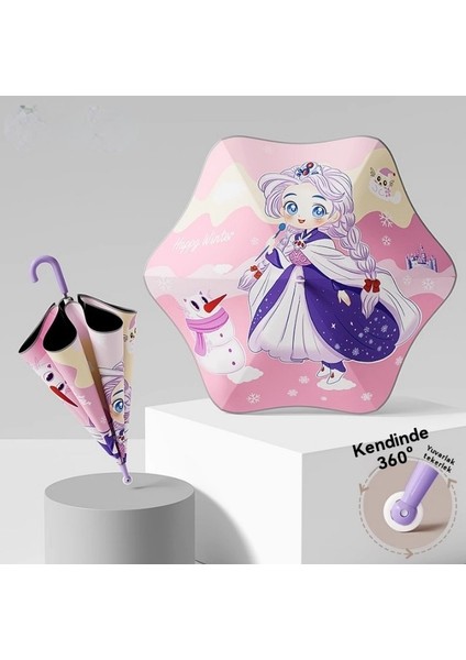 Çocuk Şemsiyesi Yuvarlak Silindirli Güneşli ve Yağmurlu Günler Için Düz Direkli Şemsiye (Yurt Dışından)