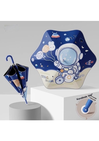 Çocuk Şemsiyesi Yuvarlak Silindirli Güneşli ve Yağmurlu Günler Için Düz Direkli Şemsiye (Yurt Dışından)