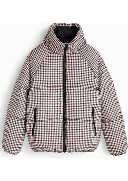 Erkek Astarlı Su ve Rüzgar Geçirmez Kapüşonlu Baskılı Şişme Mont