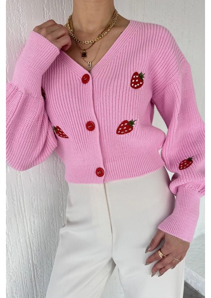 Çilek Desenli Triko Hırka P-00019189