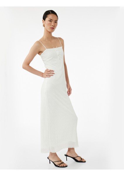 Ince Askılı Fiyonklu Dokulu Bodycon Maxi Elbise fiyatları