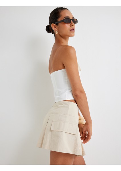 Pileli Mini Etek Kargo Cep Detaylı Poplin Kumaş fiyatları