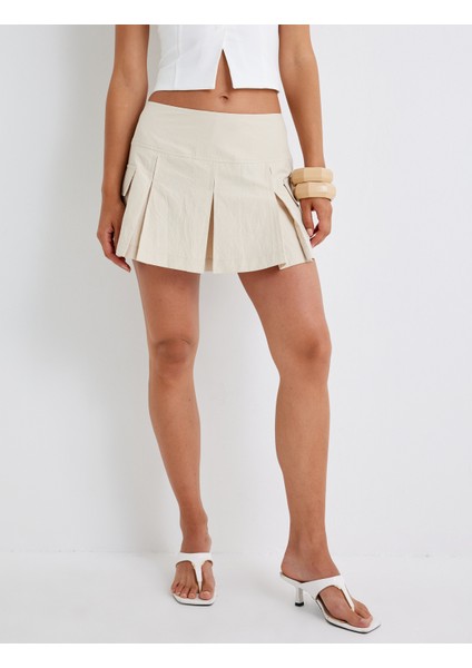 Pileli Mini Etek Kargo Cep Detaylı Poplin Kumaş modelleri