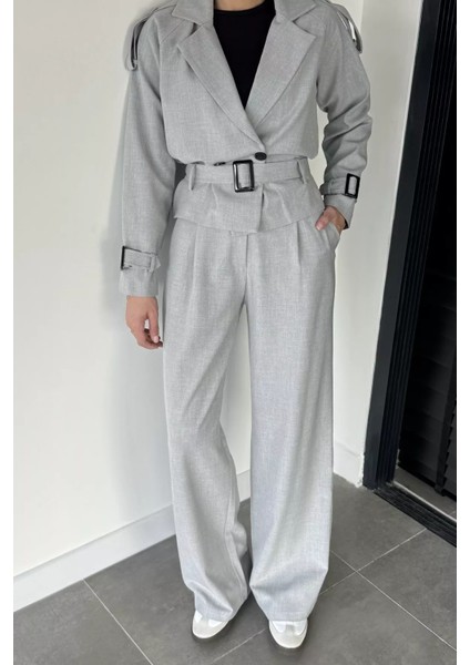 Kadın Iç Astarlı Kemer Detaylı Blazer Ceket Pantolon Ikili Takım P-00019233 fiyatları