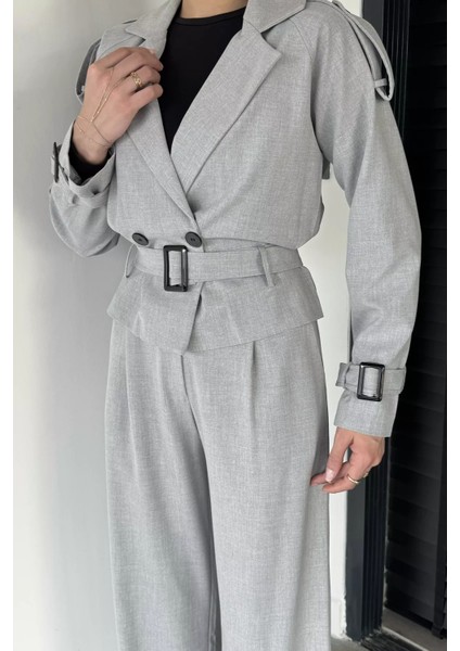 Kadın Iç Astarlı Kemer Detaylı Blazer Ceket Pantolon Ikili Takım P-00019233 modelleri