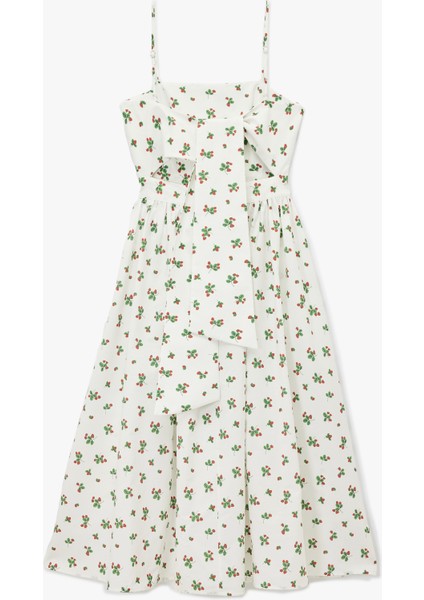 Pamuklu A Kesim Çilek Baskılı Çiçekli Uzun Askılı Poplin Elbise indirimleri