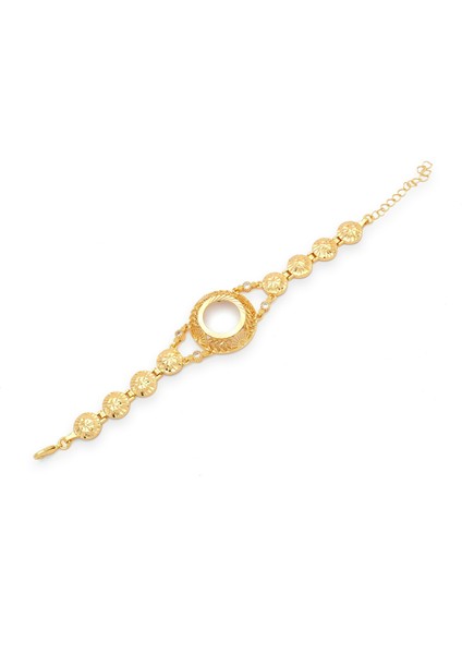 altın kaplama çiçek desenli çeyrekli çerçeve bileklik blk-1195