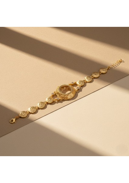 altın kaplama çiçek desenli çeyrekli çerçeve bileklik blk-1195 fırsatları