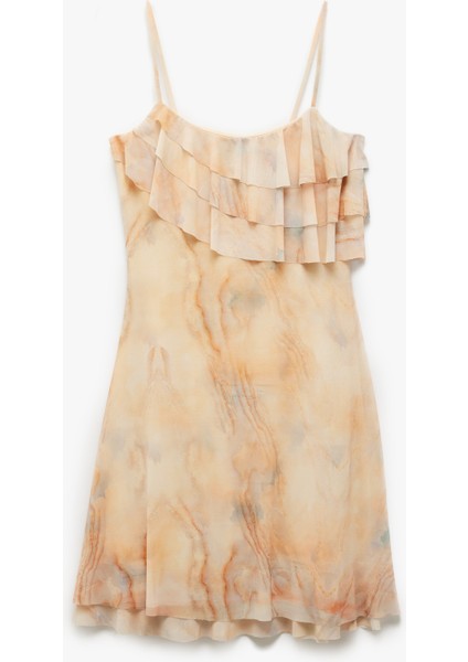 Batik Desenli Ince Askılı Fırfırlı Şifon Mini Elbise modelleri