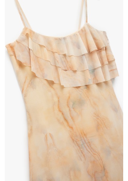 Batik Desenli Ince Askılı Fırfırlı Şifon Mini Elbise indirimleri