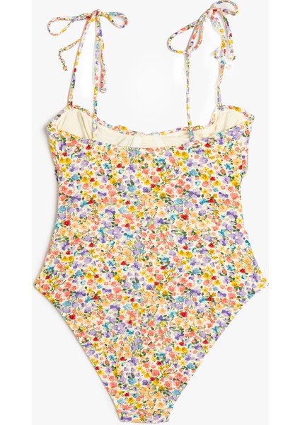 Çiçekli Mayo Balenli Drape Detaylı Ince Askılı Kalp Yaka fiyatları