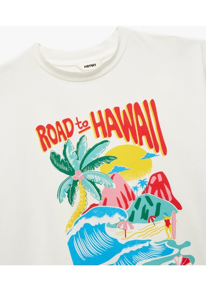 Pamuklu Kısa Kollu Bisiklet Yaka Yaz Temalı Baskılı Oversize Tişört indirimleri