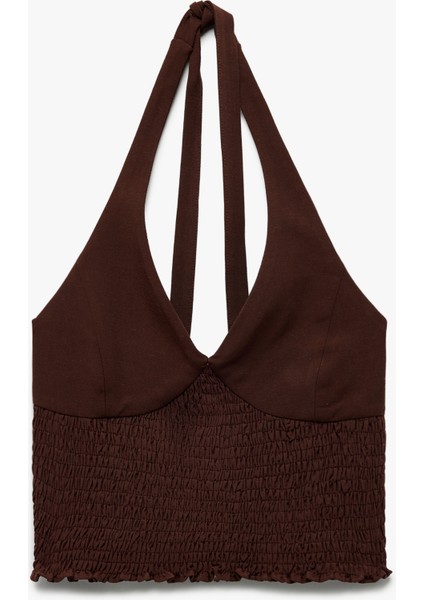 Viskon Halter Yaka Boyundan Bağlamalı Kolsuz Gipeli Crop Bluz modelleri