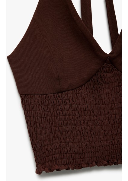 Viskon Halter Yaka Boyundan Bağlamalı Kolsuz Gipeli Crop Bluz indirimleri