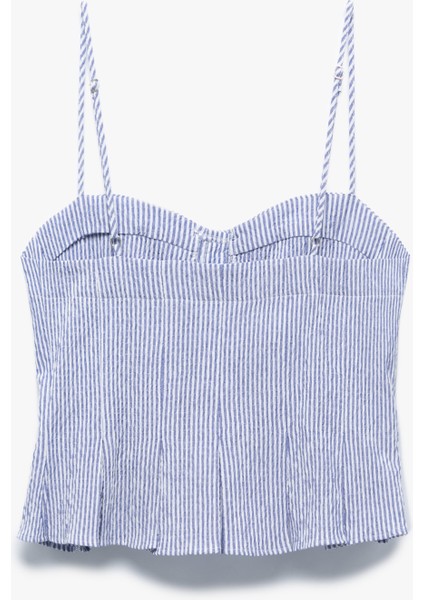 Kalp Yaka Düğmeli Kolsuz Çizgili Crop Bluz fırsatları