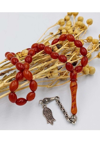 Turuncu Hareli Arpa Kesim Alpaka Püskül Kehribar Tespih modelleri