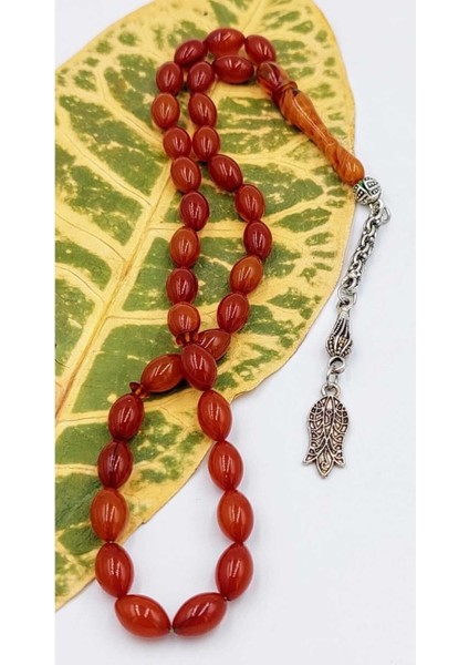 Turuncu Hareli Arpa Kesim Alpaka Püskül Kehribar Tespih indirimleri