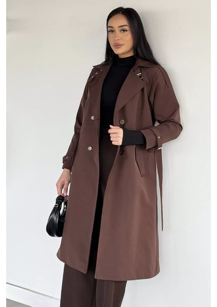 Kadın Iç Astarlı Bel Kuşak Detaylı Trençkot P-00019234