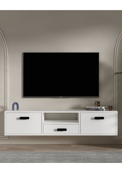 1328DROPCT-32 Duvara Montaj Tv Sehpası Beyaz-Siyah