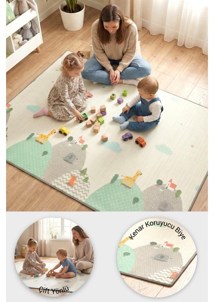 Oyun Matı, 200X140X1 cm Çift Taraflı Rulo Oyun Halısı