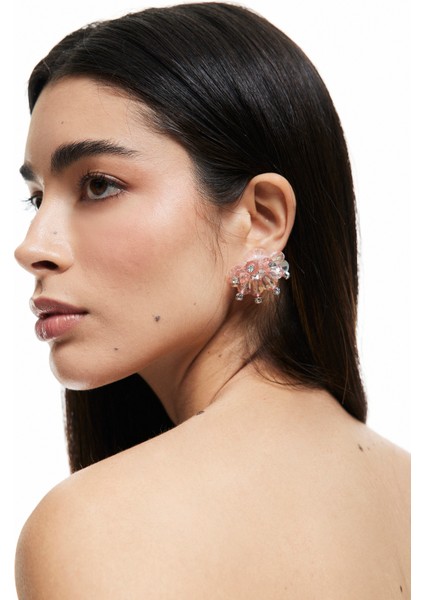 Boncuklu Çiçek Küpe