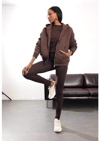 Acı Kahve Paçası Fermuarlı Tayt 2637