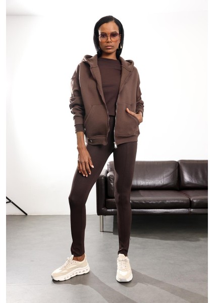 Acı Kahve Paçası Fermuarlı Tayt 2637 modelleri