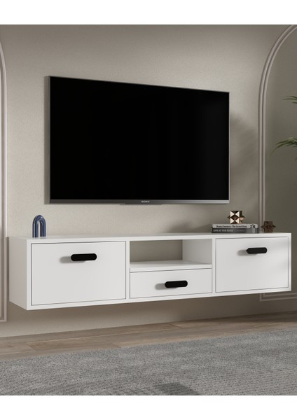 1328DROPCT-32 Duvara Montaj Tv Sehpası Beyaz-Siyah