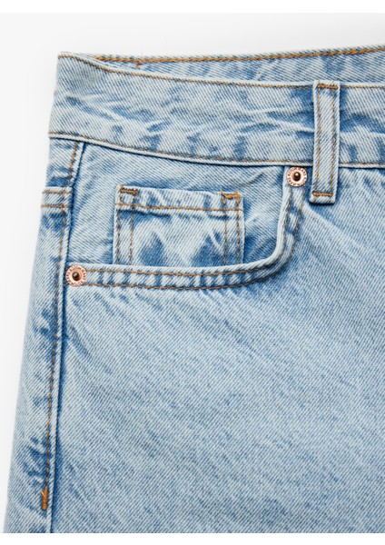 Pamuklu Pis Paça Düğmeli Cepli Denim Bermuda Şort indirimleri