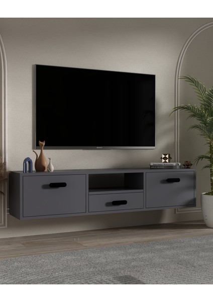 1328DROPCT-32 Duvara Montaj Tv Sehpası Antrasit-Siyah