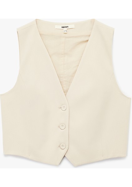 Astarlı V Yaka Düğmeli Blazer Yelek