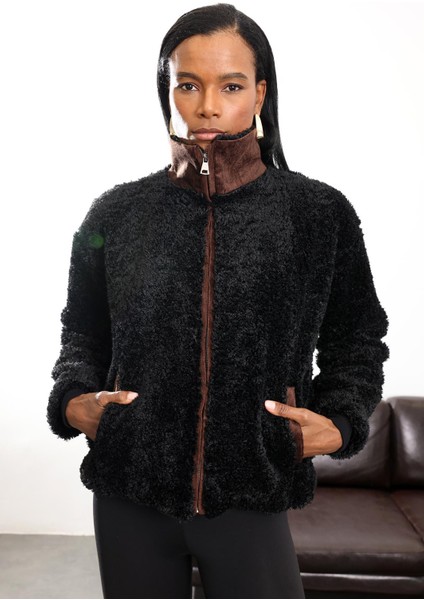 Siyah Kadife Detaylı Peluş Mont fırsatları