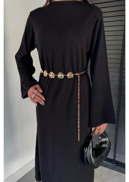 Bisiklet Yaka Metal Kemerli Triko Elbise P-00019221 fiyatları