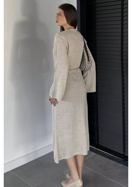 Bisiklet Yaka Metal Kemerli Triko Elbise P-00019221 indirimleri