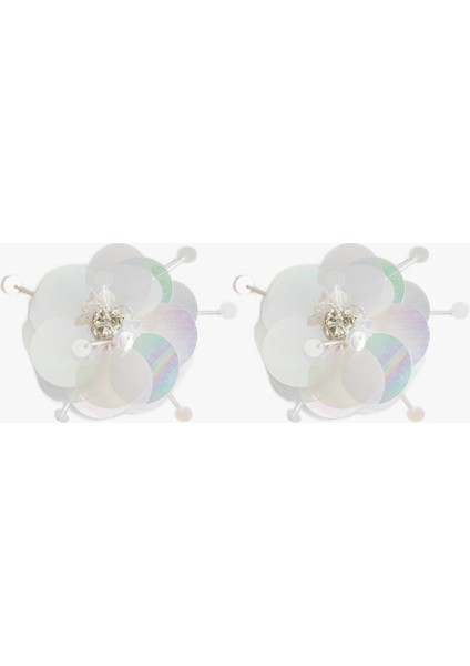 Çiçekli Pullu Taş Detaylı Küpe