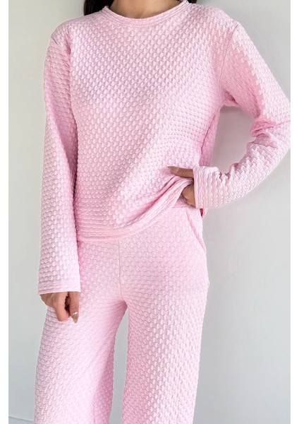 Kendinden Desenli Bluz Pantolon Ikili Takım P-00019205