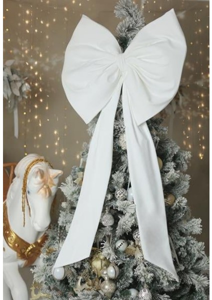 Kurdele Yıllbaşı Ağaç Süs Noel Dev Beyaz Fiyonk 55X150 cm Büyük fiyatları