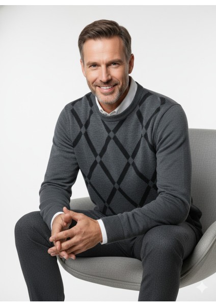 Erkek Kışlık Kazak Rahat Kesim Bisiklet Yaka Cepsiz Baklava Desenli Şık Retro Model fiyatları